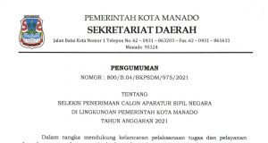 Pemkot Manado Buka Seleksi CASN, Berikut Ini Formasinya