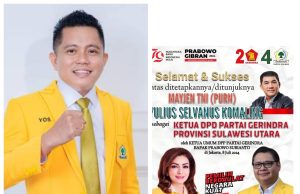 Calon Kuat Bupati Talaud Yopi Saraung Ucapkan Selamat Yulius Stevanus Komaling Sebagai Ketua DPD Gerindra Sulut