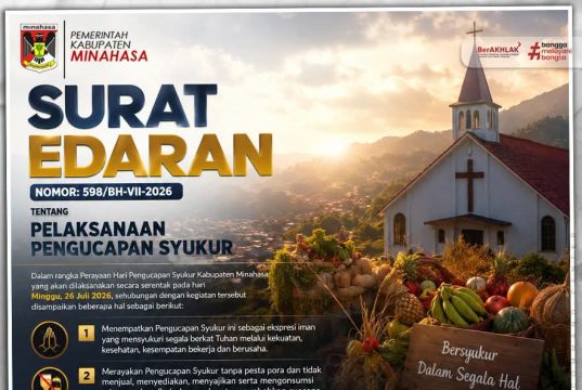 Pemkab Minahasa Keluarkan Surat Edaran, Pengucapan Syukur 26 Juli 2026 Digelar Tanpa Pesta Pora dan Minuman Beralkohol